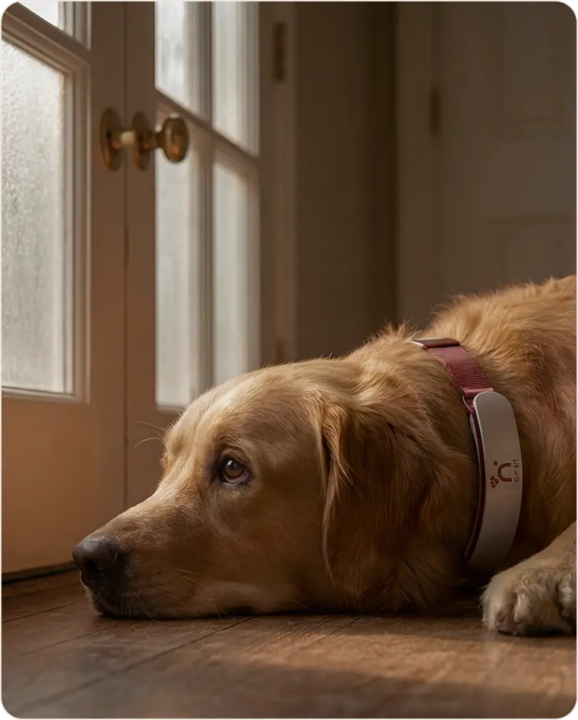 Labrador lying by a closed door — separation anxiety